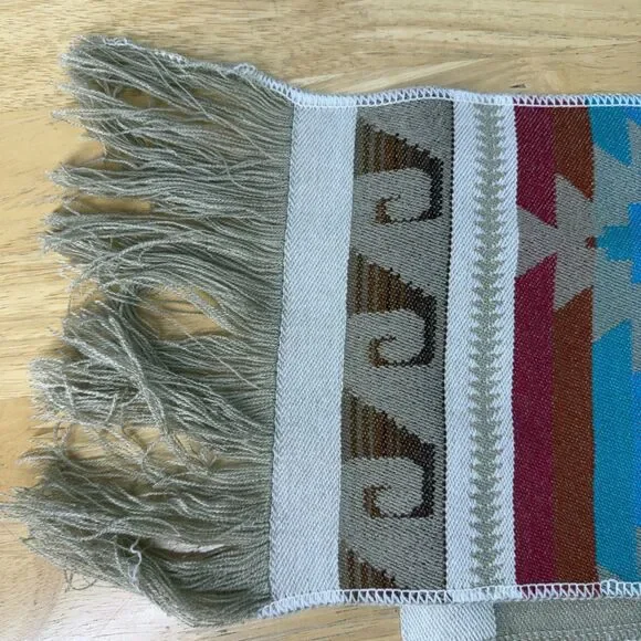 Southwestern Style Fringed Scarf 8”x33”Geometric Zapotec Style Soft - Picture 10 of 11